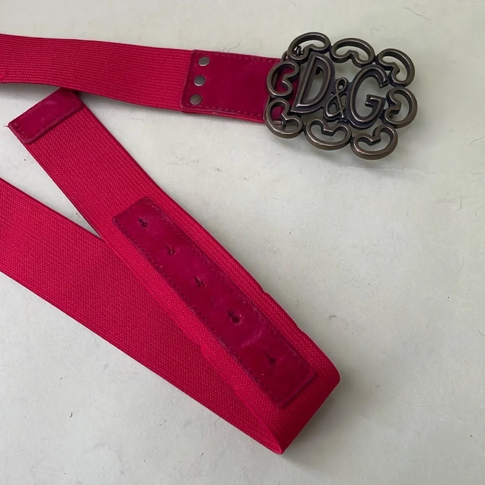 Vintage bright red Dolce & Gabbana stretchy wide belt with large unique buckle